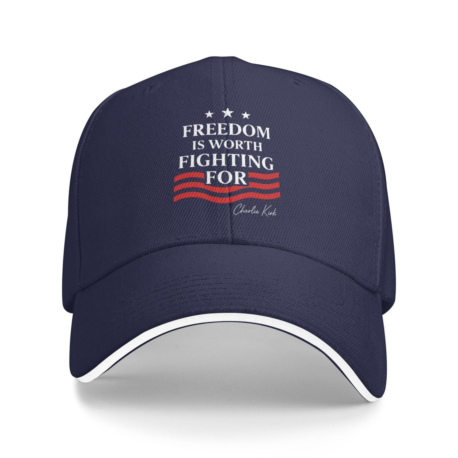 Kwqdozf Unisex Navy Blue Freedom Is Worth Fighting For Charlie Kirk Hat For Men Funny Dad Hat Gifts For Men