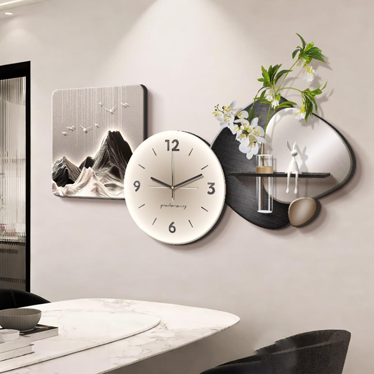 Reloj de pared 3D con jarrón de cristal, reloj decorativo de arte LED, decoración creativa de porcelana para sala de estar, pasillo, dormitorio