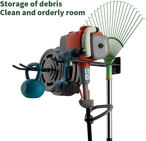 Miniatura 6 de OLORLEN Organizador de pared de garaje resistente, organizador de herramientas de jardín con 2 ganchos, estantes de acero para herramientas de