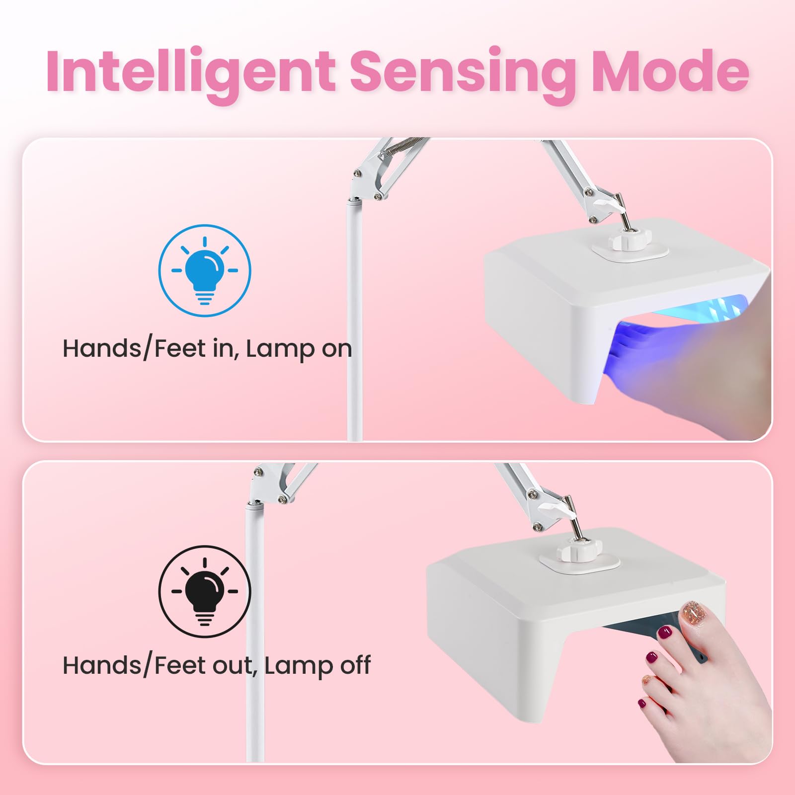 Lámpara de pie UV, lámpara de pedicura colgante de 78 W, lámpara UV inalámbrica para pies, lámpara de uñas LED en brazo, lámpara de suelo inalámbrica para curar esmalte de uñas de gel