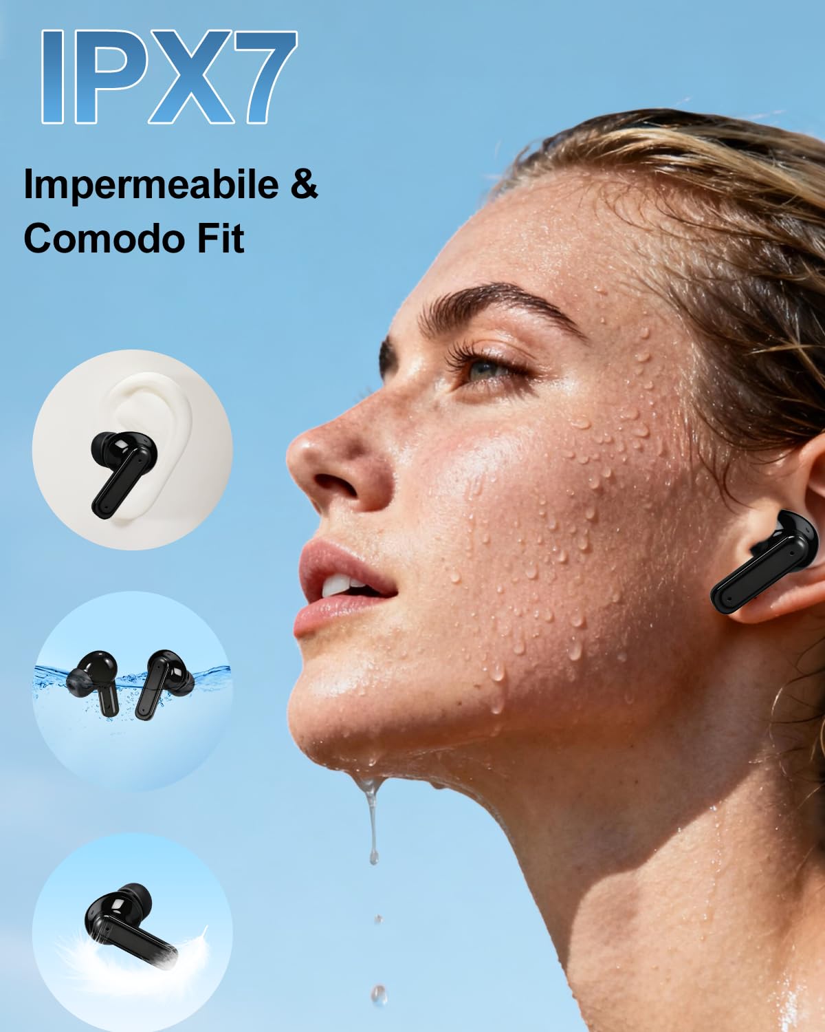 Cuffie Bluetooth con Touchscreen, Auricolari In-Ear Senza Fili, Auricolari Bluetooth 5.4, con Cancellazione Del Rumore ANC+ENC, IPX7 Impermeabili, Immersiver Deep Bass Nero Arancione
