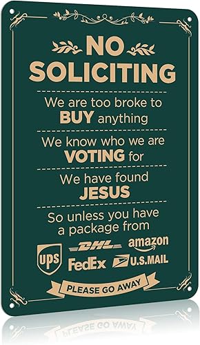 Miniatura 9 de Letrero de metal con texto en inglés "No Soliciting Funny, No Soliciting Violators Will Be Sacrificed to The Old Gods Not The New", decoración