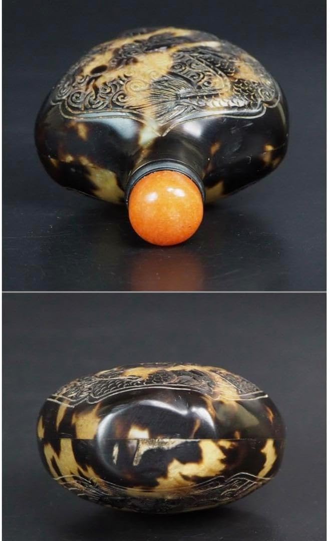 料 清時代本べっ甲 玳瑁 龍鳳細密彫刻鼻煙壺 時代