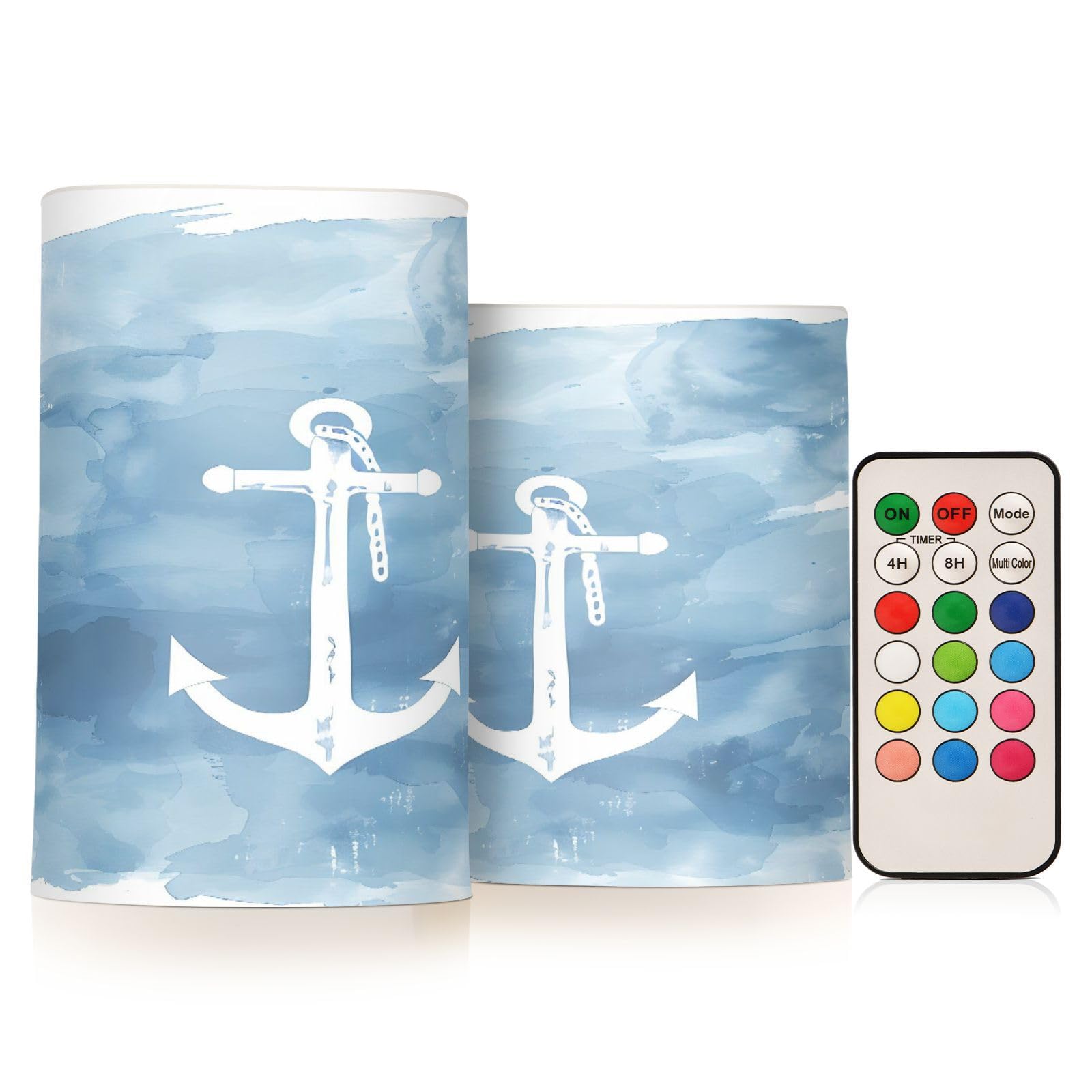 Mnsruu Flickering Flameless Candles Anchor Blue LED Candles with Remote Timer Set of 2 Battery Operated Candle Home Decoration