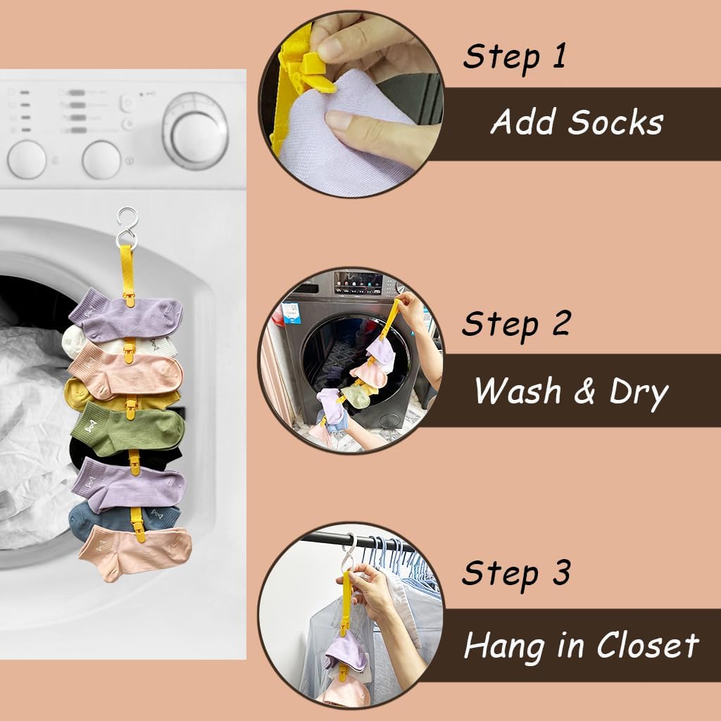 2 PCS Sock Laundry Clip for Washing Drying & Storing Socks in Pairs, Sock Tie Clips & Organizer for Washing Machine & Dryer Prevent Loss and Tangles (Yellow) image 4