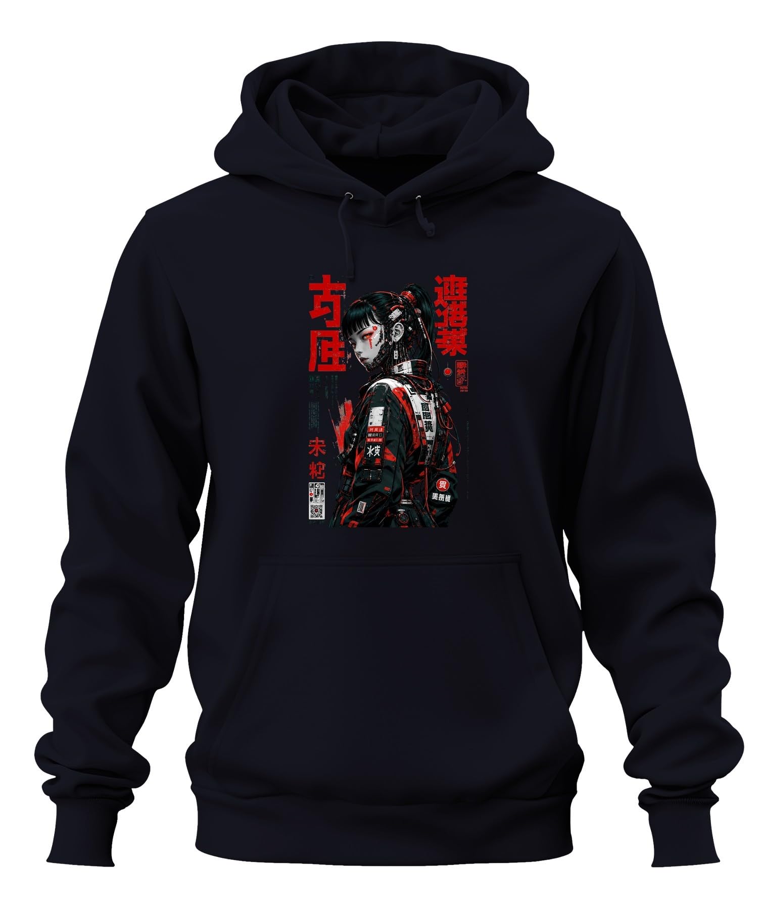 Cyberpunk Anime Dziewczęca Japonia Y2K bluza z kapturem | Otaku Sci-Fi Cyborg Techwear Urban Dystopian Android Futurstic Harajuku Dark Tokyo
