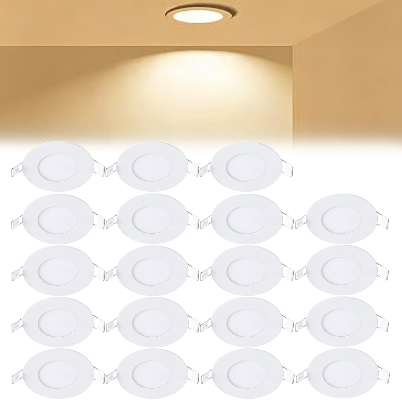 VOGHMOLD 3W Ultra Slim LED Downlight 3 inch, 3000K Recessed Ceiling Light, Cut Φ70-75mm, AC85-265V Flush Mount Spotlights Aluminum Round Panel Lights for Office Hallway, 19 Pack