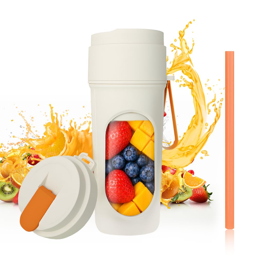 Portable Blender for Smoothie, 450 ml Mixer Smoothie Maker To Go Mini Mixer to Go USB Rechargeable Mini Stand Mixer with Double Cup Lid 12 Blades Personal Blender for Travel Office Sports-image-6