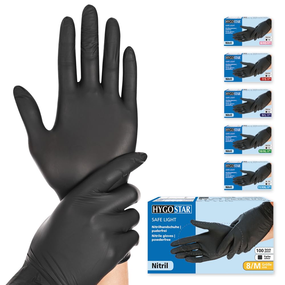 FRANZ MENSCH 100 Stück Nitrilhandschuhe, M, schwarz, puderfrei