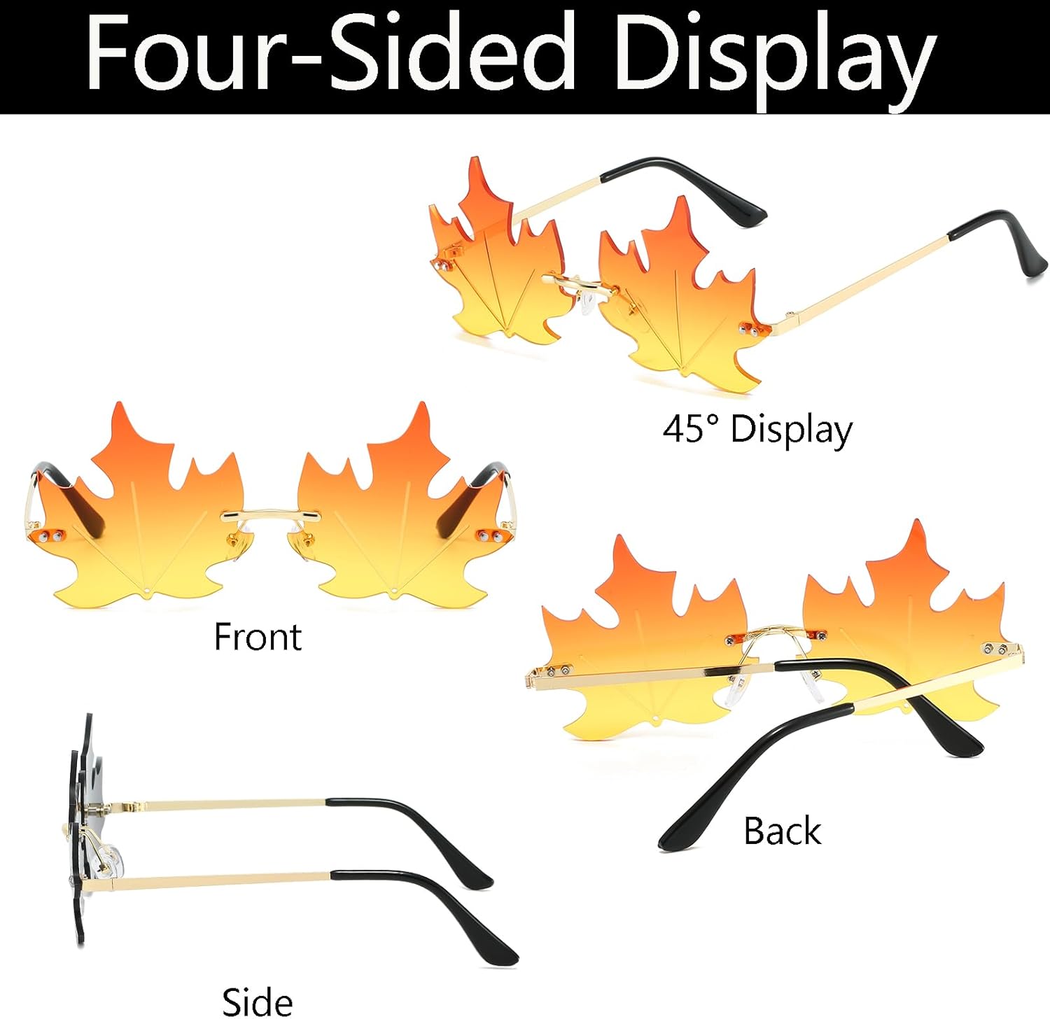 Fashion Maple Leaf Shape Sunglasses Vintage Rimless Irregular Metal Frame Decorative Glasses Unisex Party Christmas - Image 2