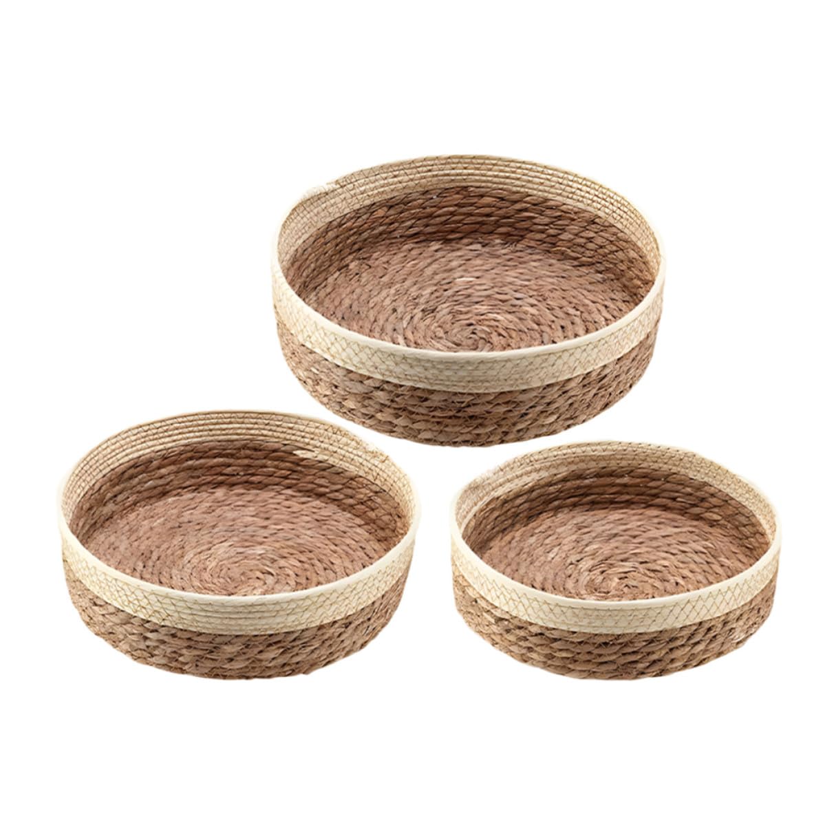 YARNOW Cesta de Almacenamiento Tejida de Escritorio, 3 Piezas, Redonda | Papel y Hierba Trenzados, Estilo Rústico Sencillo, para Cocina, Frutas, Hogar y Picnic al Aire Libre