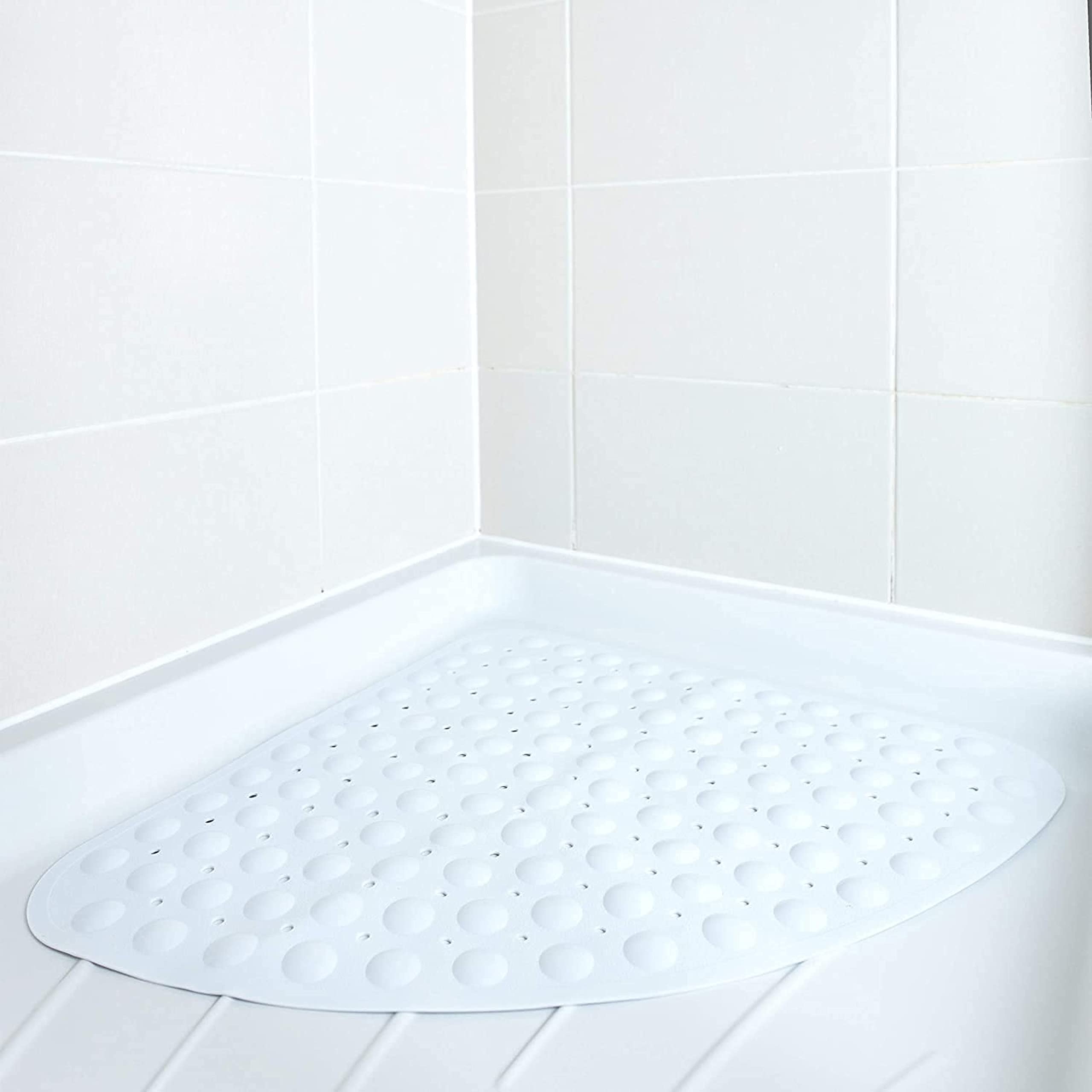 TranquilBeauty Tappetino da doccia quadrato | antiscivolo, antimuffa e lavabile in lavatrice con quadrante, tappetino da bagno per cabina doccia | antiscivolo a ventosa ideale (Bianco, Corner)
