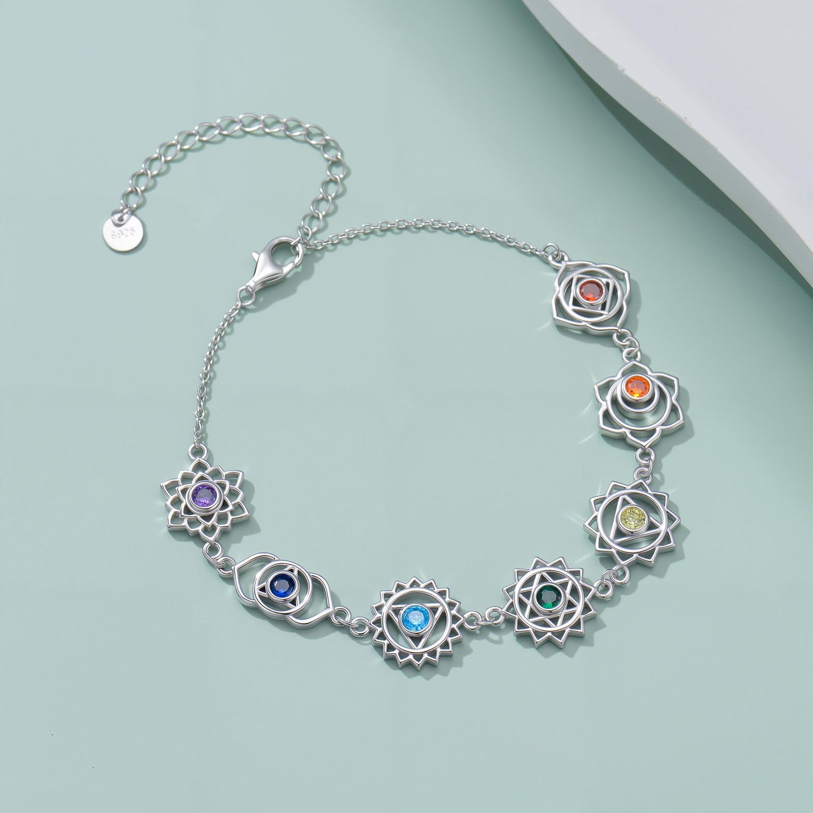 Pulsera de chakras de plata de ley 925, pulsera de los 7 chakras para muje chakra pulseras para mujeres