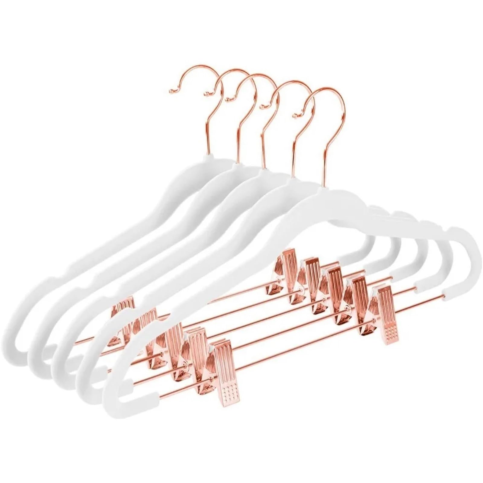 Perchas para pantalones y faldas que ahorran espacio con clips antideslizantes, ganchos de oro rosa para vestidos y camisas, 1 paquete (oro rosa rosa)