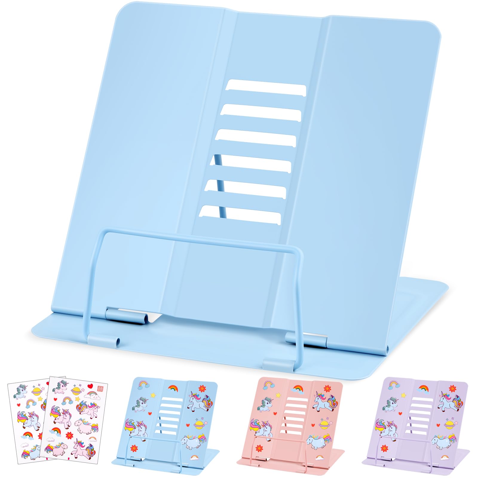 WUGU Atril para libros, soporte plegable ajustable de metal para recetas, libros de texto, documentos, libro de música, soporte para libros de cocina con 6 posiciones ajustables, soporte de lectura