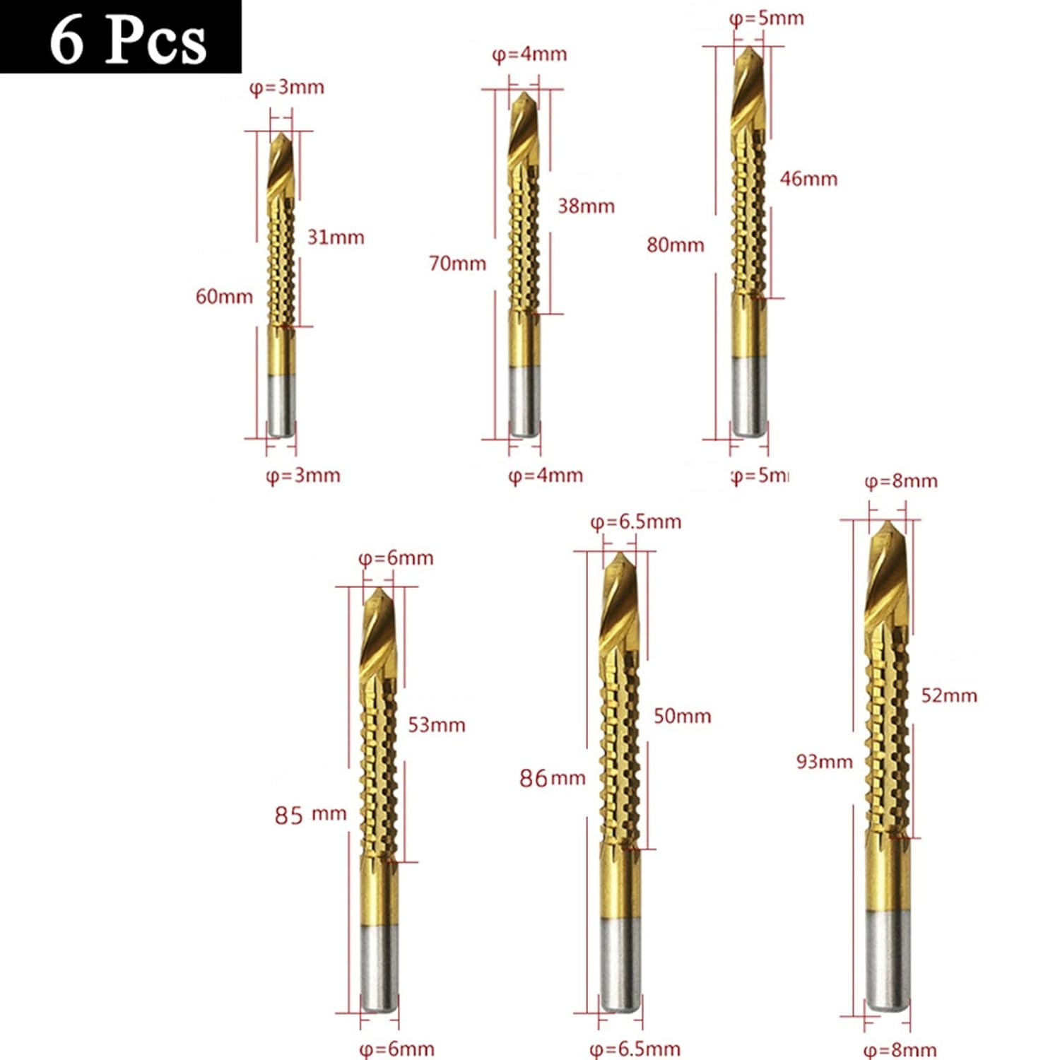 6 Pieces Twist Drill Bits Set Serrated Grooving Cutting Tap Spiral Saw Wood Metal Plastic Hole Saw HSS Drill Bit