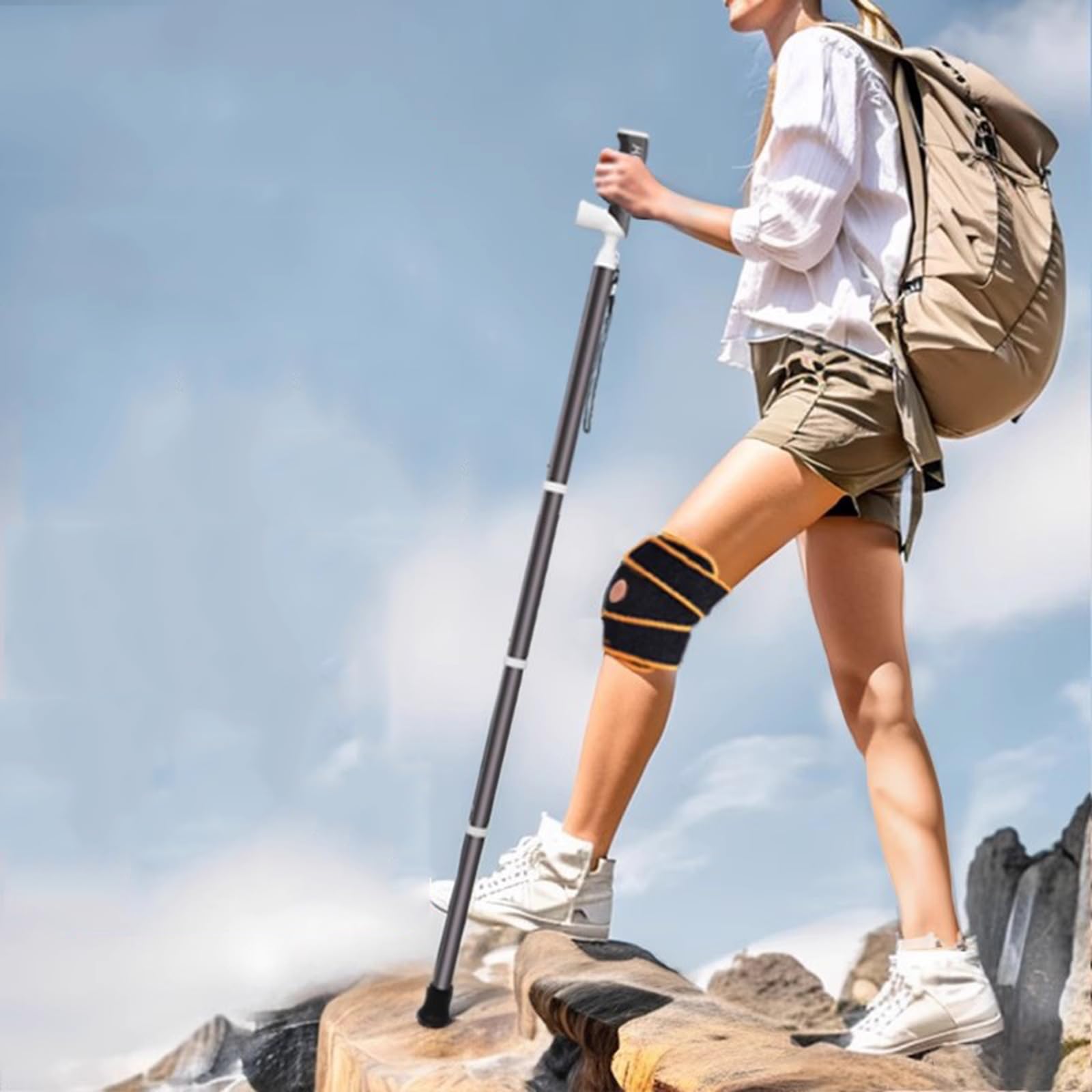 Bastoncini da trekking Bastone da passeggio in titanio-telescopico a 4 sezioni 3 altezze regolabili canna portatile ultra luce adatto per lo zaino in spalla(1PC)