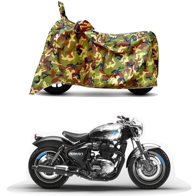 Image of Waterproof 100% PVC Coated Bike Scooty Two Wheeler Body Cover Compatible for Royal Enfie Shotgun 650 /UV-Rays /Heat Protection /Birds Dropping /Scratchproof /Dust Proof /All [6X6 Jungle Print]