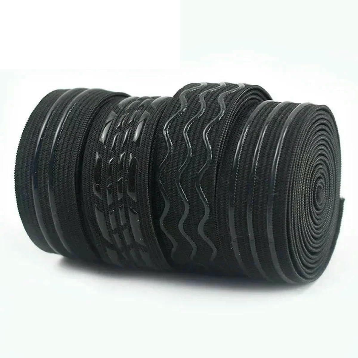 Banda elástica de 2/5/10 metros, 20-50 mm, antideslizante, para cinturón, ropa, cinta de silicona ondulada, accesorios de costura para bricolaje - EB038 - Negro - 50 mm - 10 metros