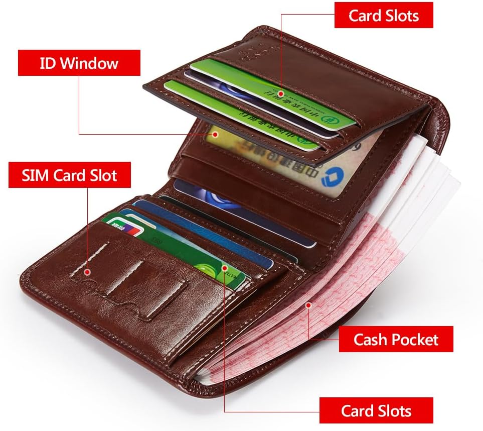 LAORENTOU Wallet for Men Genuine Leather Bifold Stylish Wallet with ID Window Credit Card Holder (Dark brown1) - Image 7