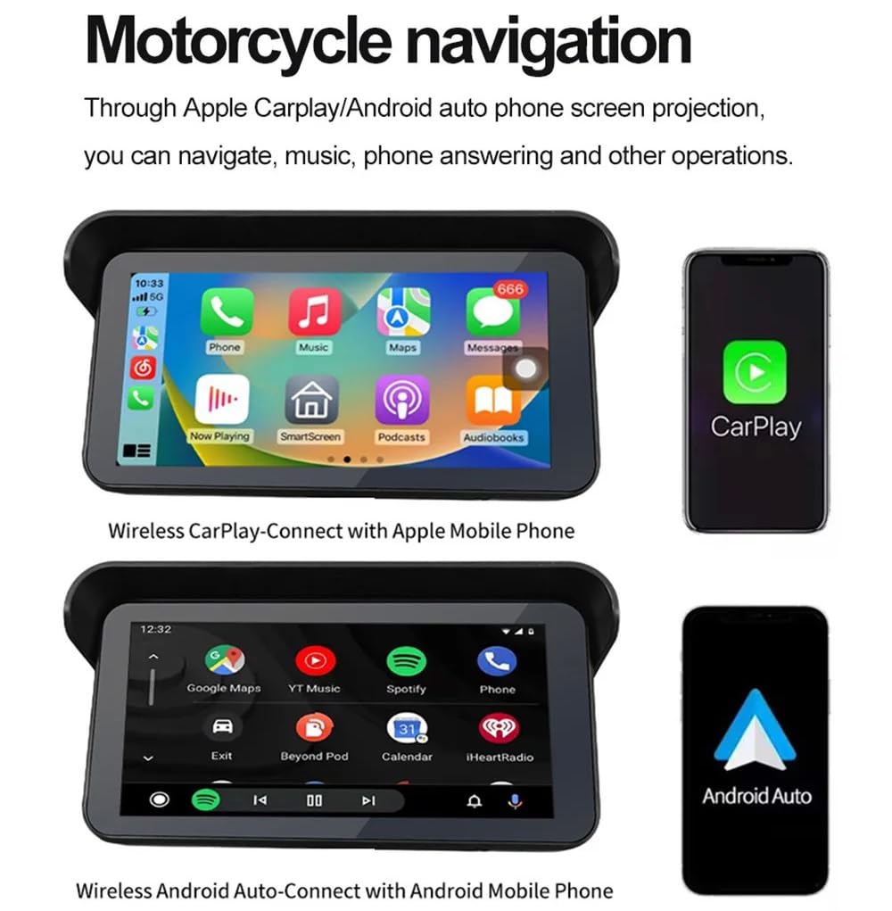 Ekran Carplay Motocykla O Przekątnej 6,25 Cala, Moto TPMS, Nagrywanie
