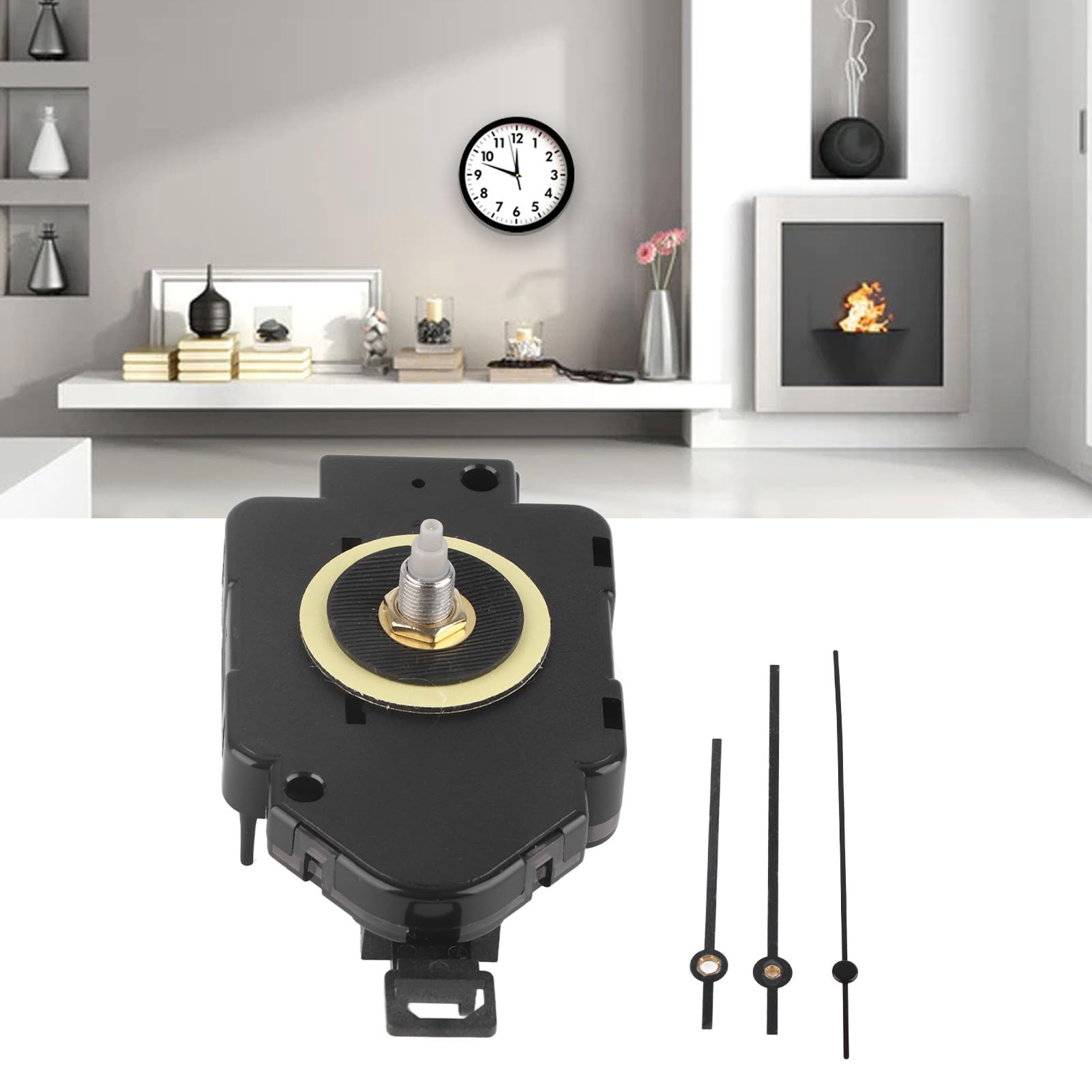 Kit Meccanismo Per Orologio A Pendolo, Sostituzione, Con Lancette, Albero 23mm, Funziona Con 1 Batteria AA (non Inclusa), Colore Nero