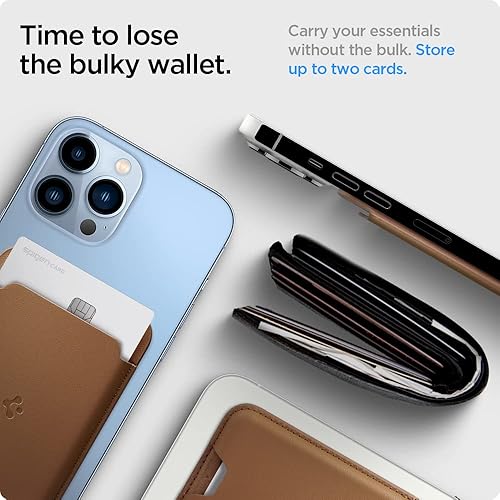 Miniatura 5 de Spigen Cartera magnética (MagFit) diseñada para MagSafe compatible con modelos de iPhone 1615141312, color marrón PU (2 tarjetas)