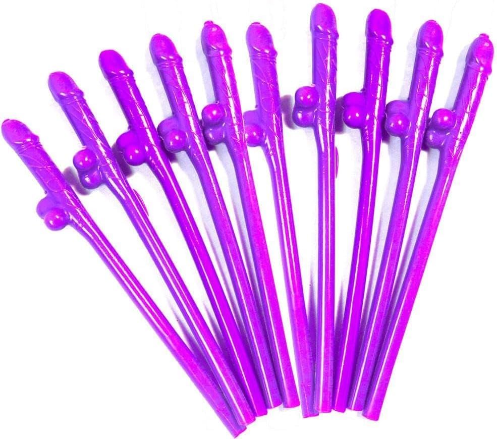 Purple Willy Straws Pack of 12 Reusable Hard Plastic Novelty Party Straws - Hen Party Drink Accessories, Girls Night Out, Bachelorette, Birthday Table Props & Cheeky Party Bag Fillers - 19cm