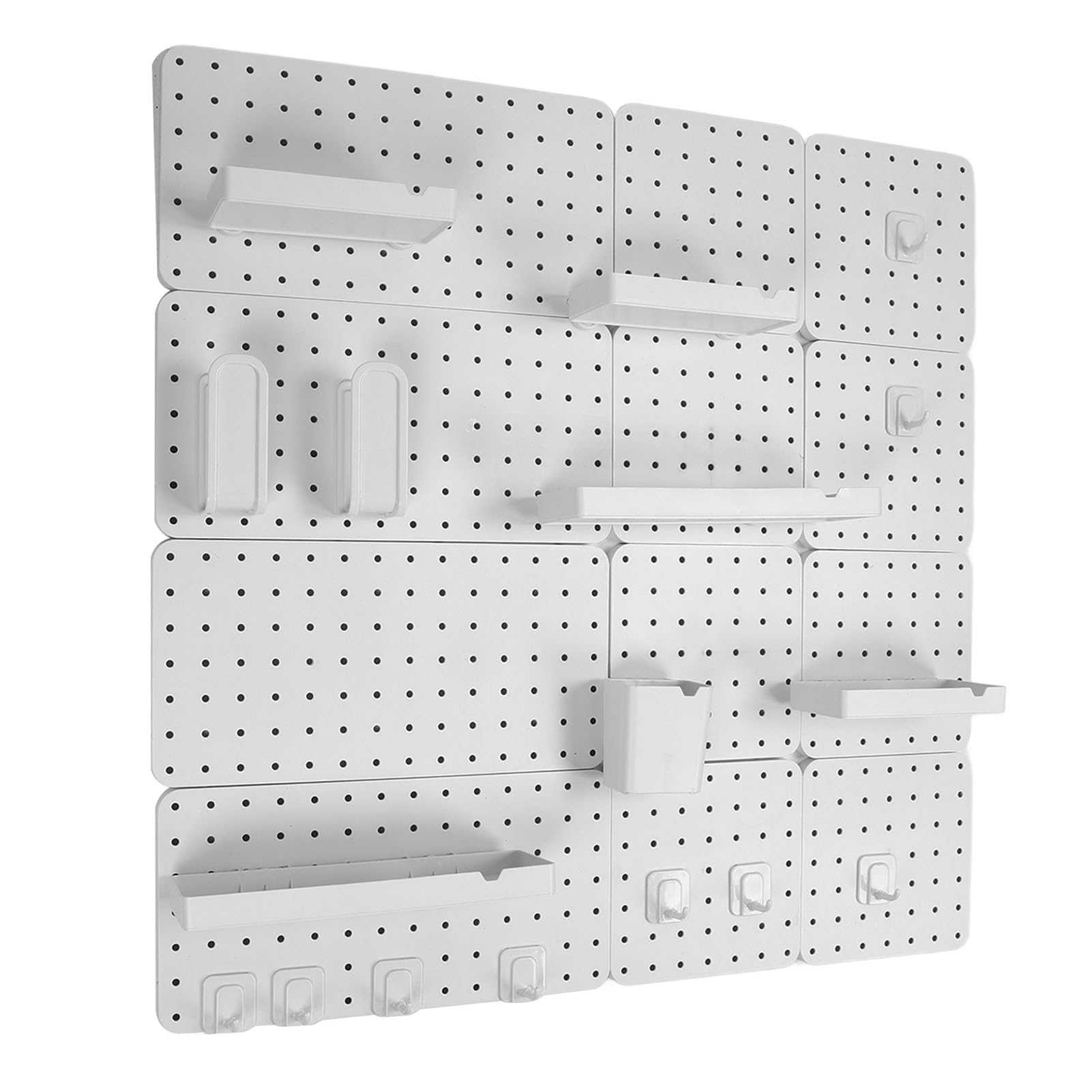 Organizador de Pared Combinado de Tablero Perforado que Ahorra Espacio para Baño y Garaje Fácil Instalación Material Duradero 21x21cm 42x21cm (Conjunto 8)