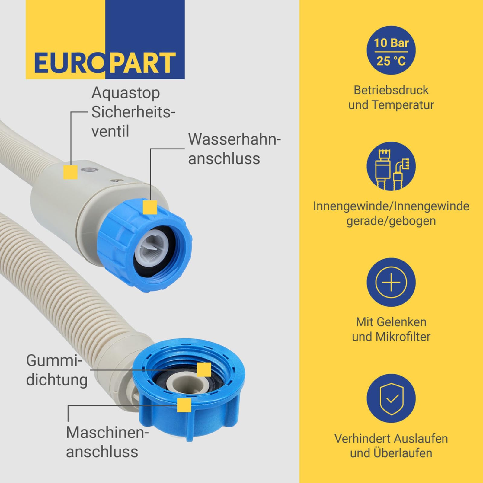 LUTH Premium Profi Parts Manguera de entrada Aquastop 4,0 m 25 °C universal para lavadora y lavavajillas