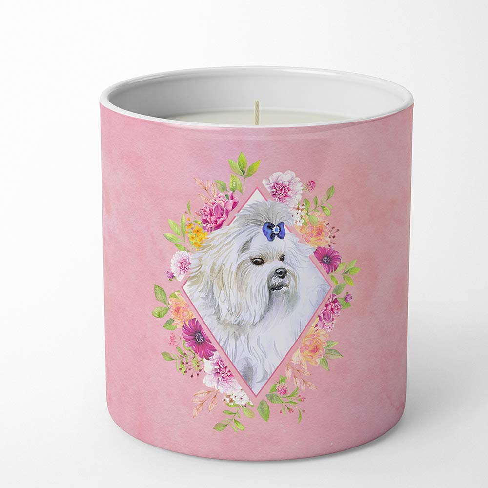 Maltese Pink Flowers Pot de soja idée cadeau originale anniversaire