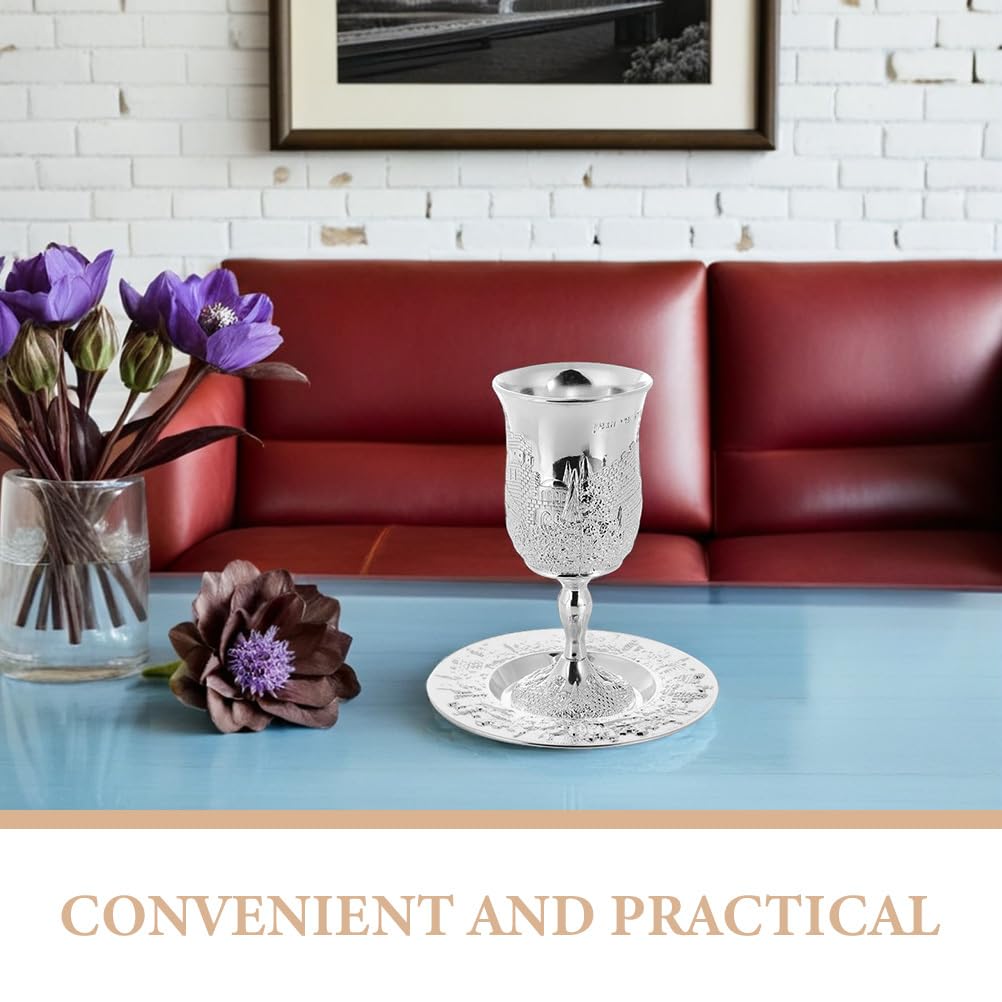 SOLUSTRE Zestaw 2 kielichów kiduszowych ze stopu cynku, 5,89" wysoki kielich do wina z pasującą tacą na szabat, Paschę, Seder, Bar, Bat Micwę, Ślub
