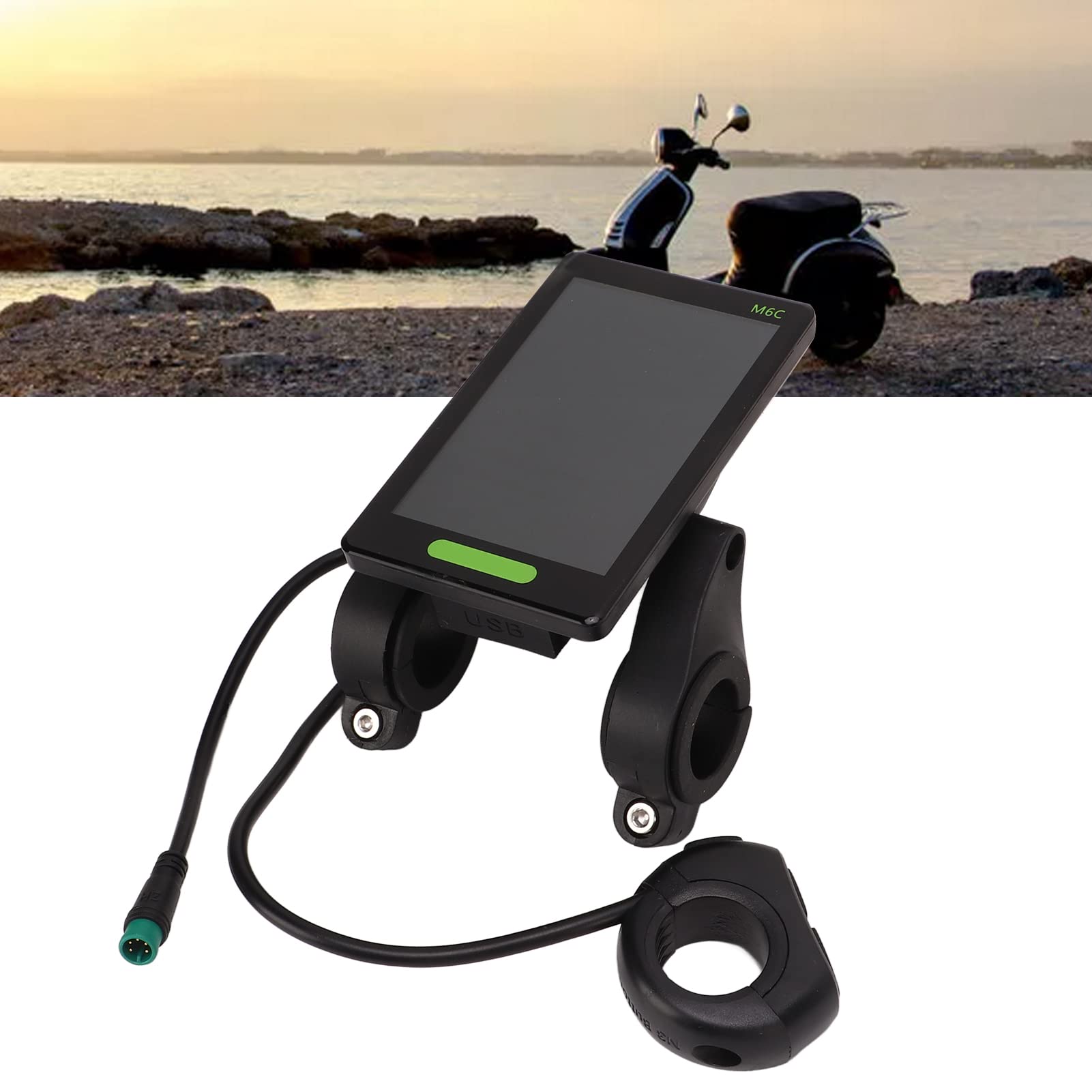 Yunir Compteur D'affichage de Vélo électrique, Affichage de Scooter LCD M6C Panneau de Commande Grand écran Compteur D'affichage LCD de Vélo électrique, avec Connecteur étanche, pour