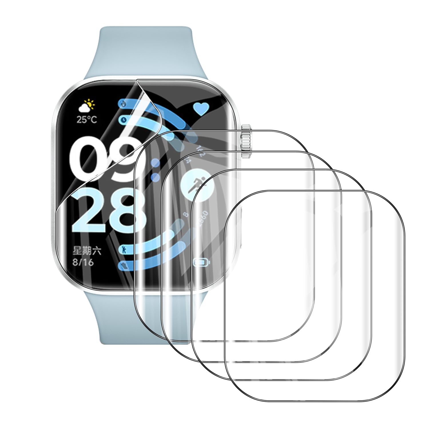 5-pak ochraniaczy ekranu do Redmi Watch 6, miękka, elastyczna folia ochronna z TPU do Redmi Watch 6, pełne pokrycie, HD Clear, obsługa odblokowywania odcisków palców