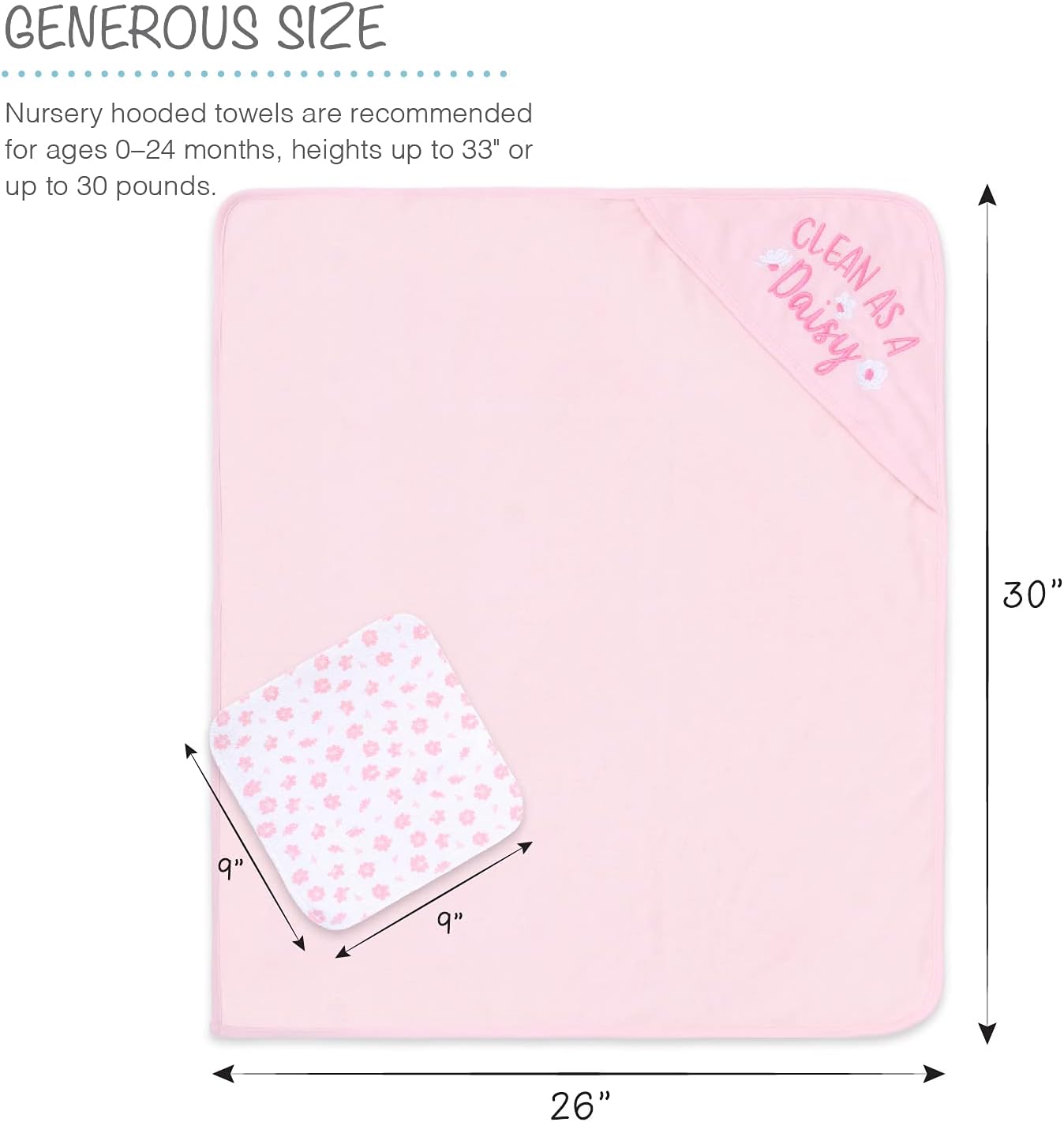 The Peanutshell Hooded Bath Towel and Wash Cloth Set for Baby Girls - 23 Piece Gift Set - Pink Floral & Cheetah Print