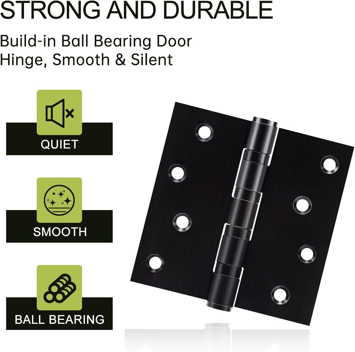 6 Pack Black Door Hinges 4 x 4 Inches, Heavy Duty Stainless Steel Ball Bearing Hinges with Screws, Square Corner, Smooth and Quiet