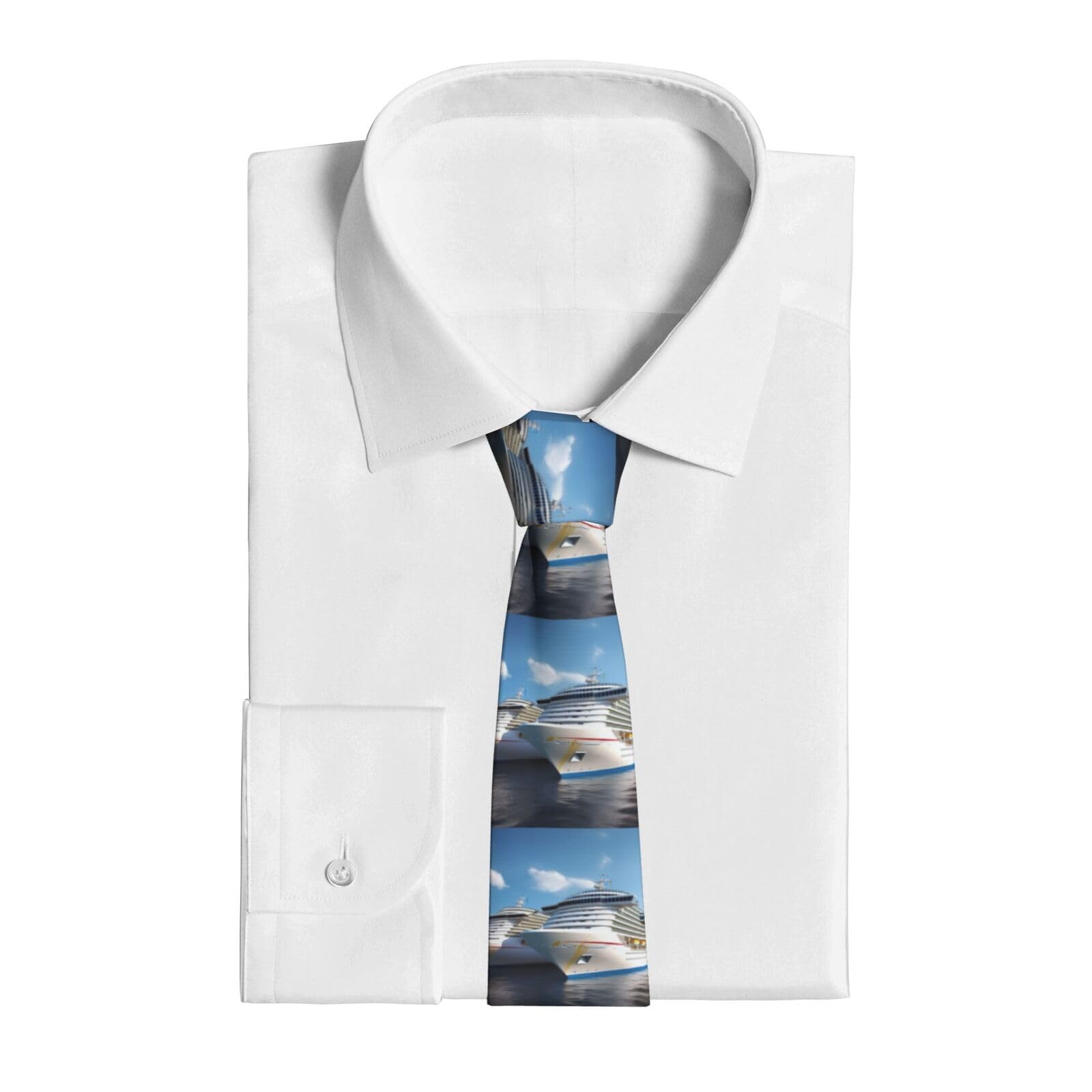 Dwrepo Unisex Black Men's Neckties Cruise Ship Print Tie Novelty Neck Ties Fashion Silk Ties Formal Business Necktie, One Size