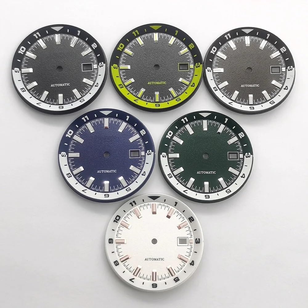1 Stück 36,5 mm Zifferblatt mit Innenring NH35 Uhr passend for NH36 Uhrwerk, grüne Leuchtzifferblätter (Modifikation)