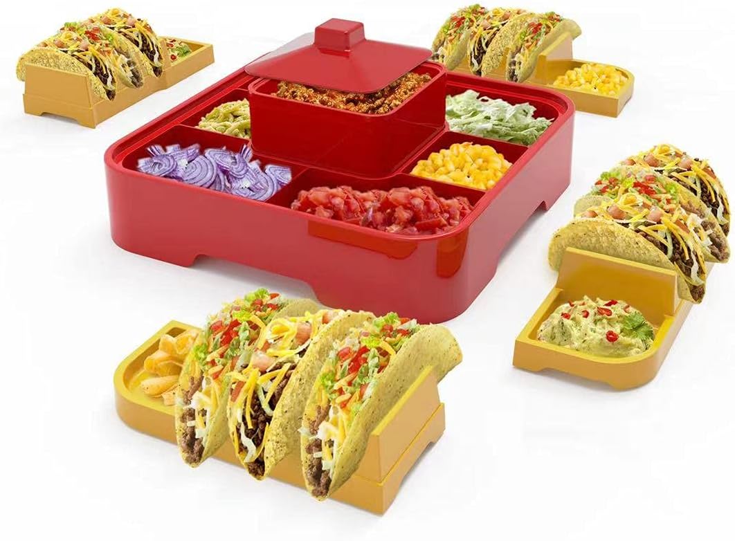 Taco Holder Stand, Taco Bar Serving Set for a Party 4 Taco Holders Nachos Tortilla Taco Serving Platter Stackable Tuesday Kit, Taco Night