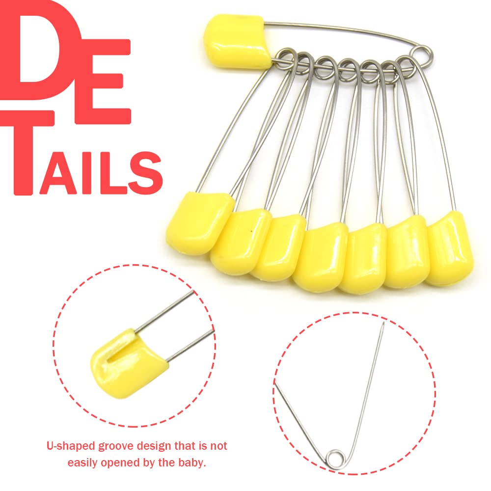 50 pines de seguridad para pañales, de acero inoxidable, cabeza de plástico, con cierres de bloqueo, 54 mm (amarillo)