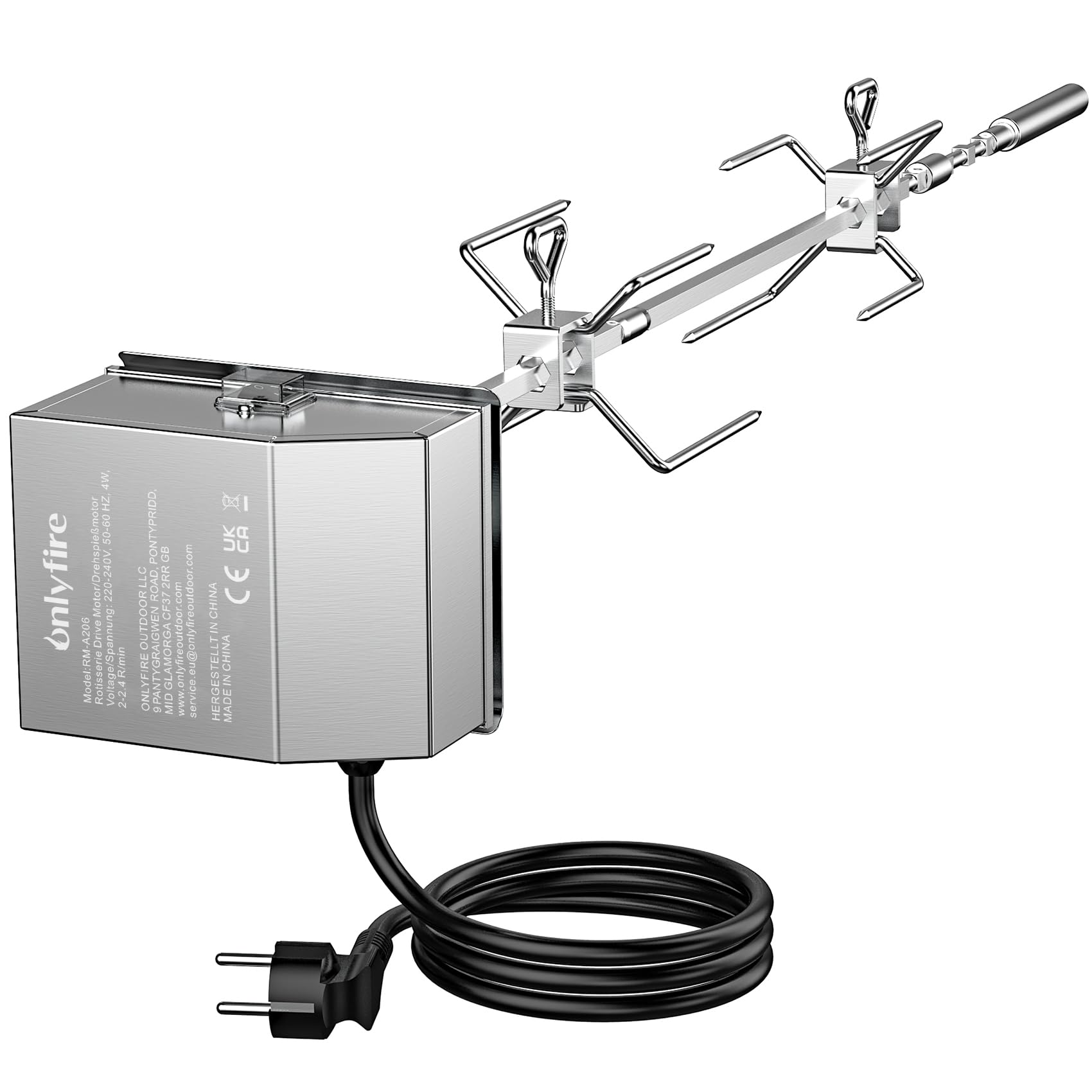 Onlyfire Asador Eléctrico Giratorio de acero inoxidable para Barbacoa para Weber Spirit I/II 200 & 300 Serie Gasgrills, Asador Juego de Brochetas con Motor