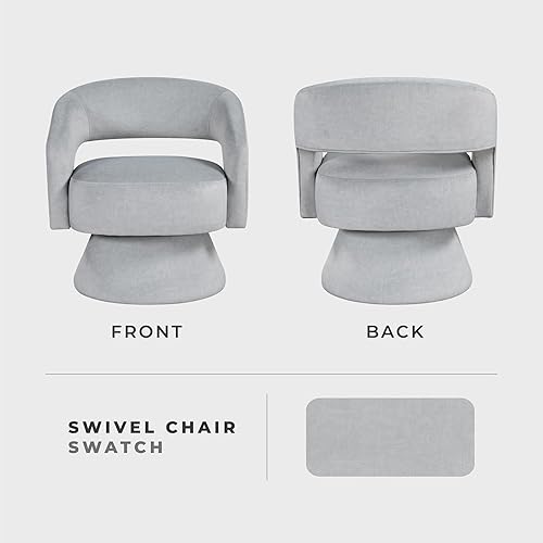 Miniatura 4 de Lexicon Silla decorativa giratoria de 360 grados, moderna y cómoda silla redonda de terciopelo, respaldo abierto, cojines de espuma de felpa, base