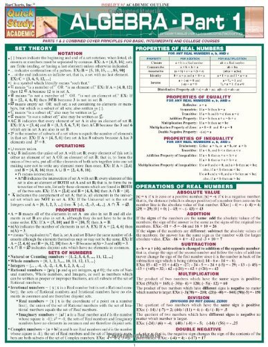 By Inc. BarCharts - Algebra: Pt. 1: Reference Guide (Quickstudy ...