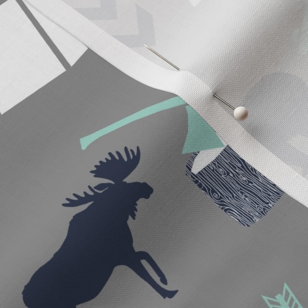 Spoonflower Fabric - Nursery, Woodland, Camping, Grey, Mint, Navy, Blue, Outdoors, Tent, Printed on Petal Signature Cotton Fabric by The Yard - Sewing Quilting Apparel Crafts Decor