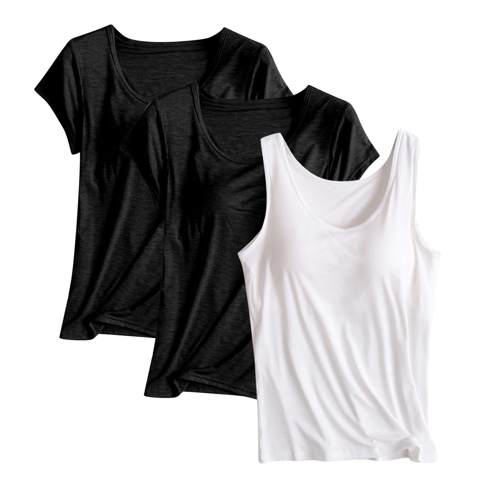 HAOLEI Top Mujer,3 Piezas Camiseta Mujer y Camisetas Tirantes Mujer Cuello Redondo Color Sólido Ropa Interior Tirantes con Almohadilla de Pecho Suave y Cómoda Tank Tops Ropa Mujer Verano 2025