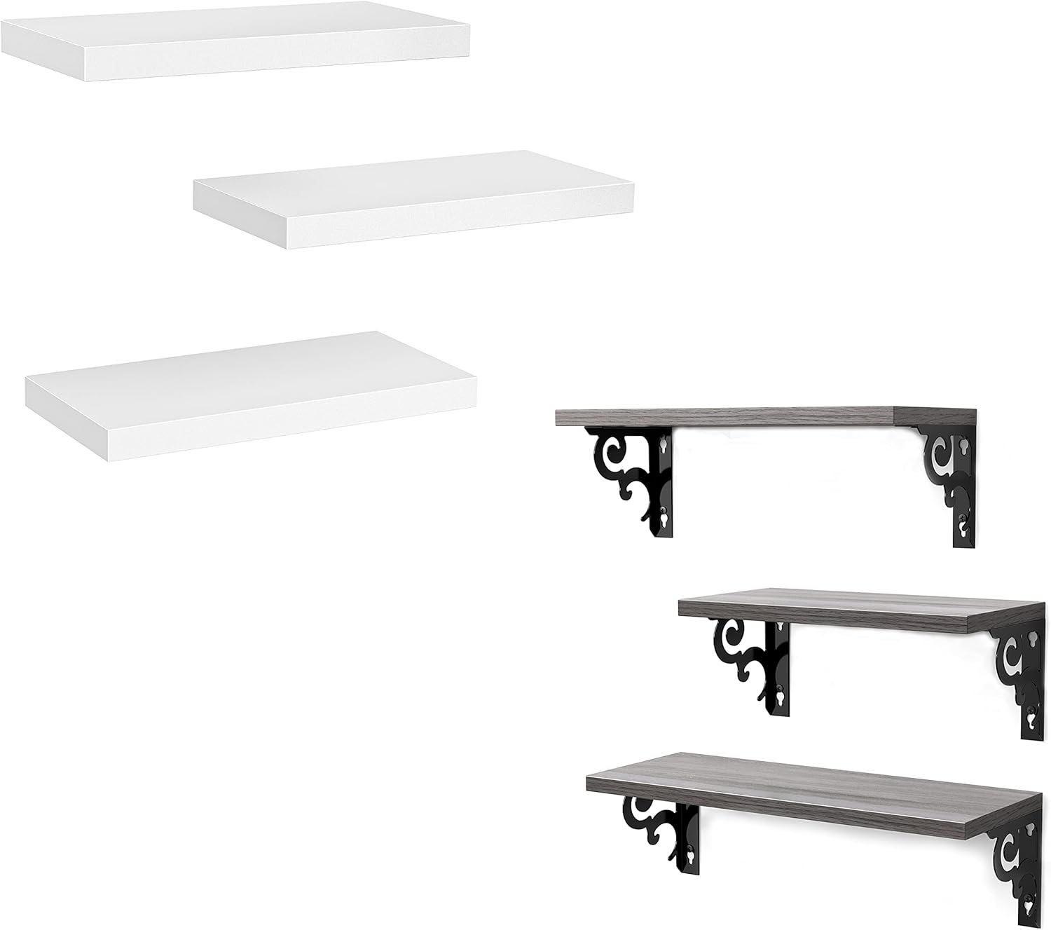 AMADA HOMEFURNISHING White Floating Shelves & Grey Floating