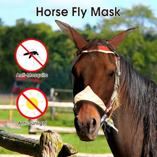 Icnice Horse Fly Mask With Uv Protection Soft On Skin And All-Round Breathable Mesh Non Heat Transferring,Adjustable Neck Straps（Tricolor, M #TOP4