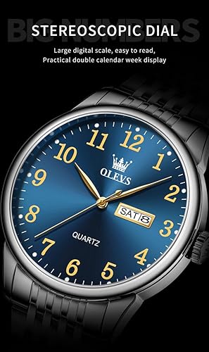Miniatura 4 de OLEVS Reloj de cuarzo analógico de acero inoxidable para hombre, fecha de fácil lectura, diamante impermeable, vestido de lujo, clásico, casual,