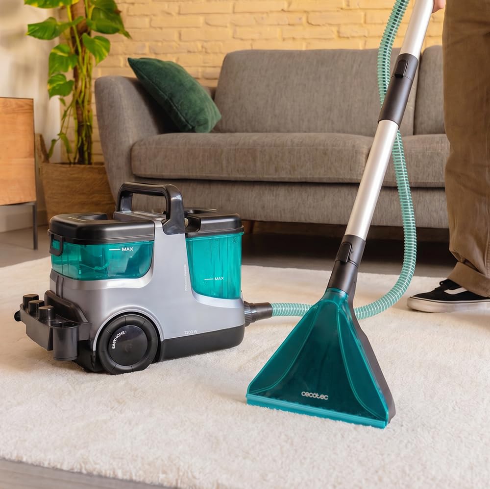 Cecotec Aspirapolvere Lavatappeti Conga CarpetClean 30000 Steam. Potenza 2200 Watt, Aspirazione 18 kPa, Vapore e Acqua calda, Raggio di 8 Metri, grande Serbatoio, Ruote integrate, Igiene imbattibile