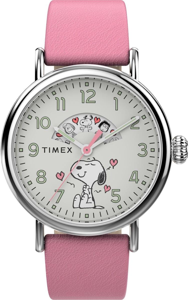 Women's Peanuts 40 mm Watch - Pink Leather Strap with White Dial and Silver-Tone Case TW2W88900